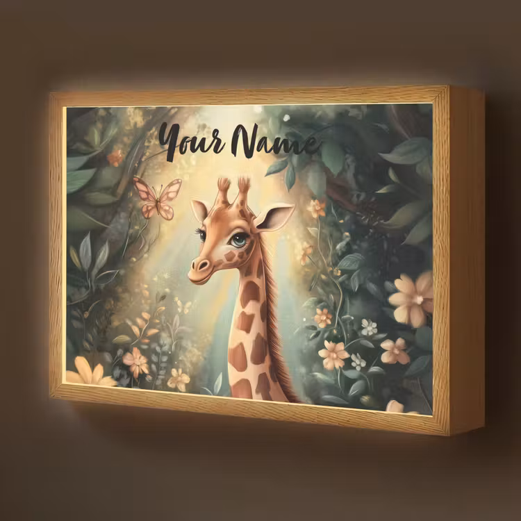 Giraffe - Jungle - Bloemen Light Box met batterij (Wandlamp kind) middel -z3d_website