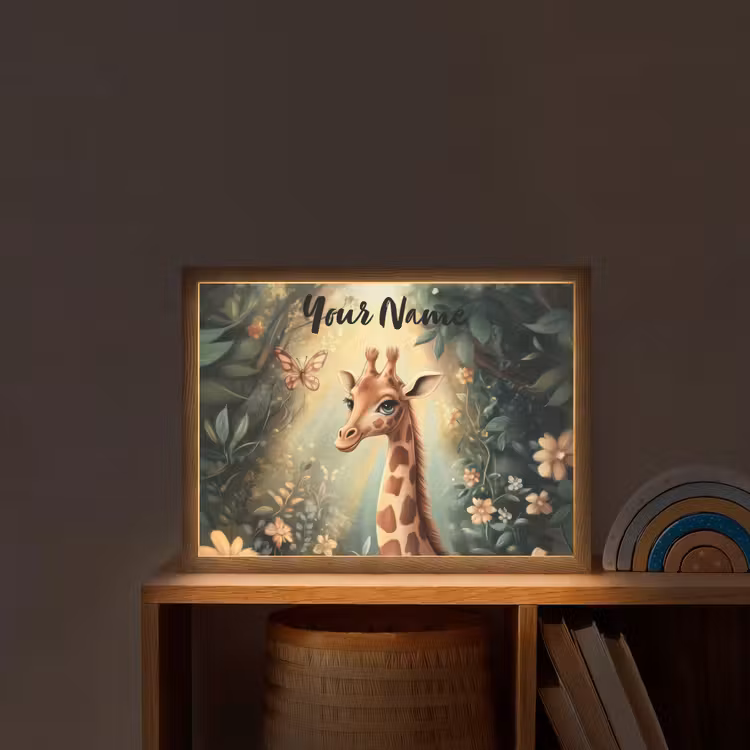 Giraffe - Jungle - Bloemen Light Box met batterij (Wandlamp kind) middel -sfeer1_kind