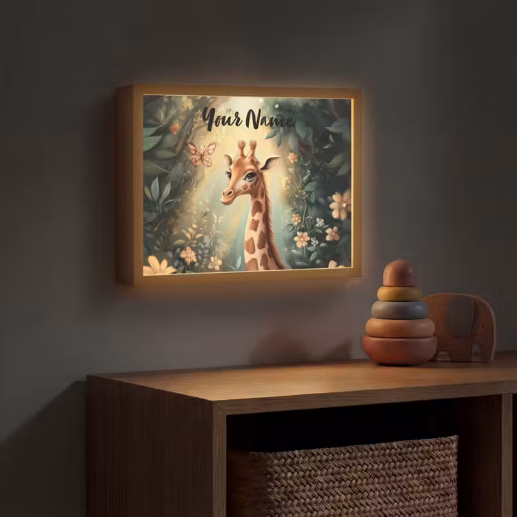 Giraffe - Jungle - Bloemen Light Box met batterij (Wandlamp kind) middel -sfeer5_kind