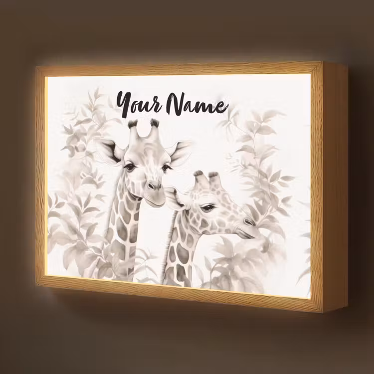 Giraffe - Bladeren - Bruin - Jungle - Kind Light Box met batterij (Wandlamp kind) middel -z3d_website