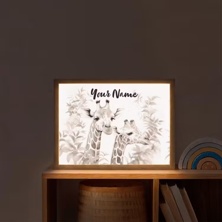 Giraffe - Bladeren - Bruin - Jungle - Kind Light Box met batterij (Wandlamp kind) middel -sfeer1_kind
