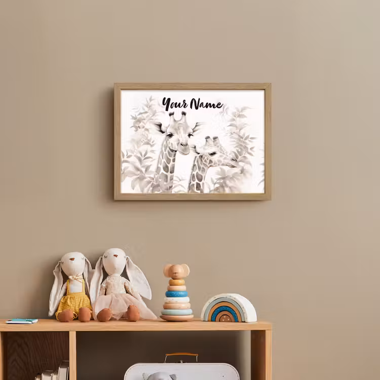 Giraffe - Bladeren - Bruin - Jungle - Kind Light Box met batterij (Wandlamp kind) middel -sfeer2_kind