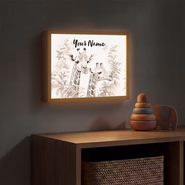 Giraffe - Bladeren - Bruin - Jungle - Kind Light Box met batterij (Wandlamp kind) middel -sfeer5_kind