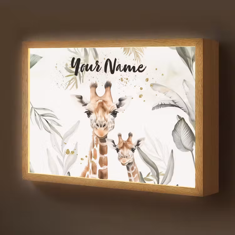Giraffe - Bladeren - Kinderen - Dieren - Jungle Light Box met batterij (Wandlamp kind) middel -z3d_website