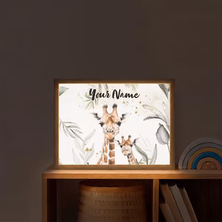 Giraffe - Bladeren - Kinderen - Dieren - Jungle Light Box met batterij (Wandlamp kind) middel -sfeer1_kind