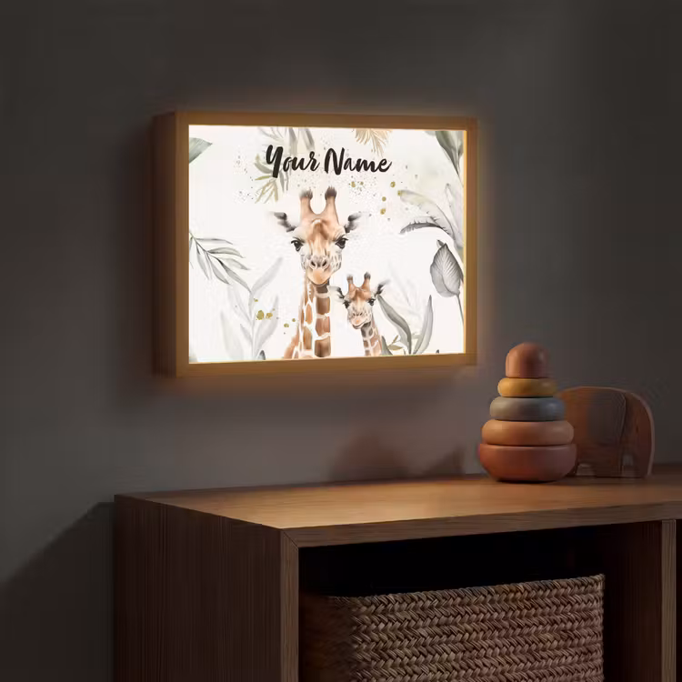 Giraffe - Bladeren - Kinderen - Dieren - Jungle Light Box met batterij (Wandlamp kind) middel -sfeer5_kind