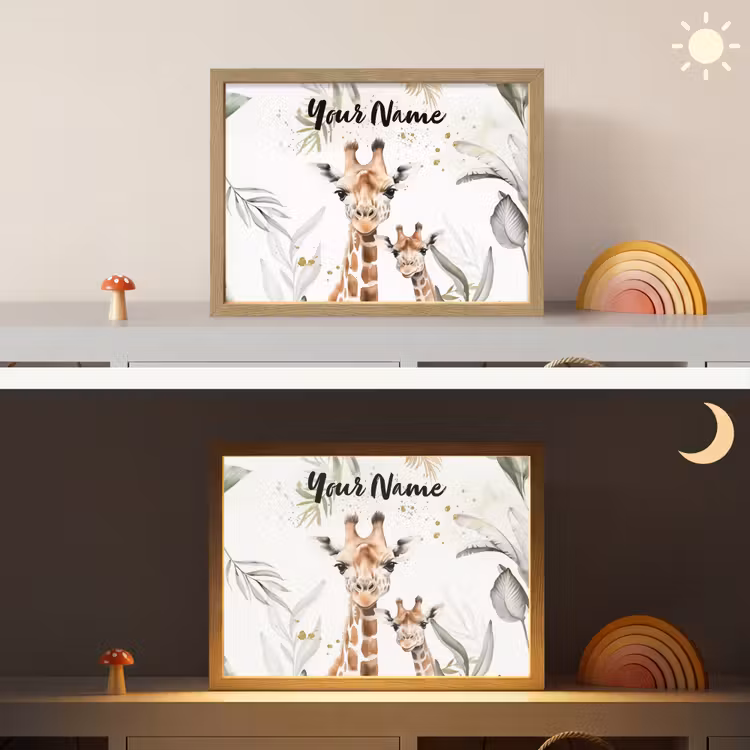 Giraffe - Bladeren - Kinderen - Dieren - Jungle Light Box met batterij (Wandlamp kind) middel -sfeer3_kind