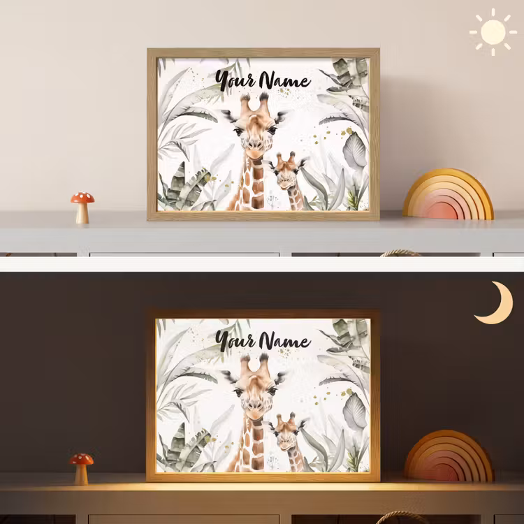 Giraffe - Natuur - Kinderen - Dieren Light Box met batterij (Wandlamp kind) middel -sfeer3_kind