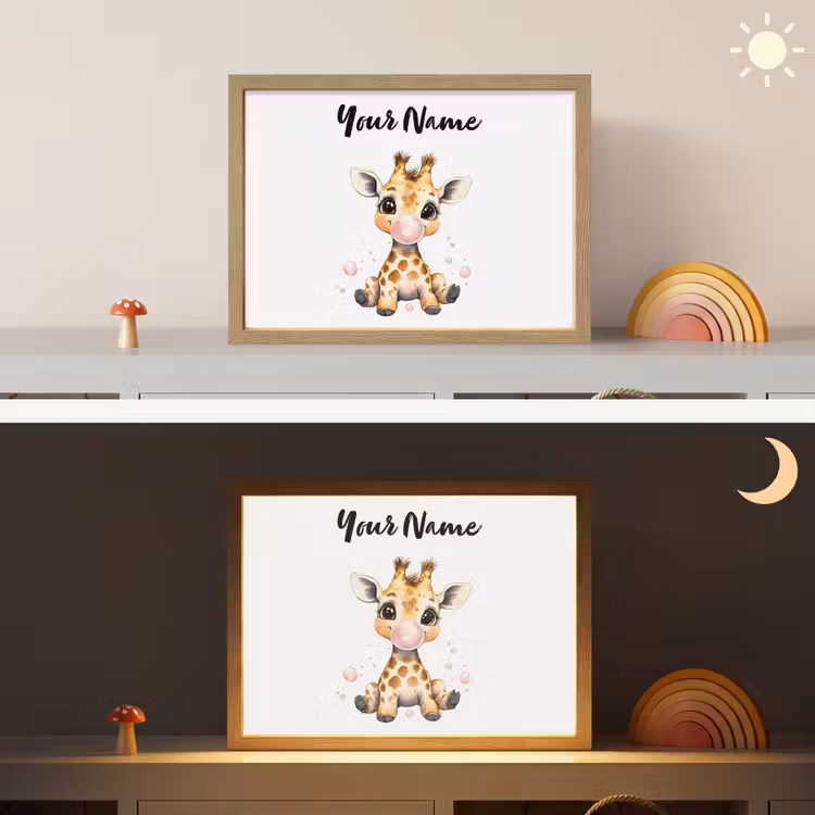 Giraffe - Roze - Kauwgom Light Box met batterij (Wandlamp kind) middel -sfeer3_kind