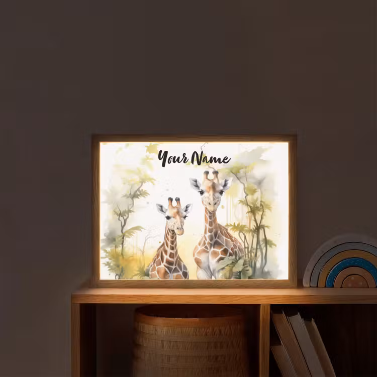 Giraffe - Wilde dieren - Natuur - Kinderen Light Box met batterij (Wandlamp kind) middel -sfeer1_kind