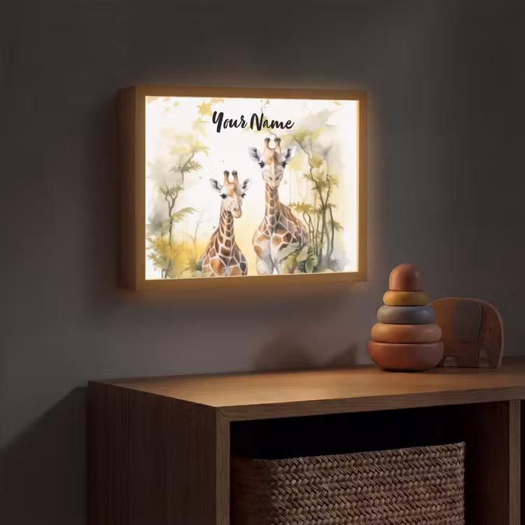 Giraffe - Wilde dieren - Natuur - Kinderen Light Box met batterij (Wandlamp kind) middel -sfeer5_kind