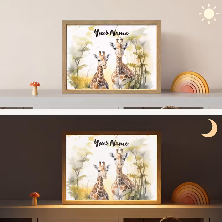 Giraffe - Wilde dieren - Natuur - Kinderen Light Box met batterij (Wandlamp kind) middel -sfeer3_kind