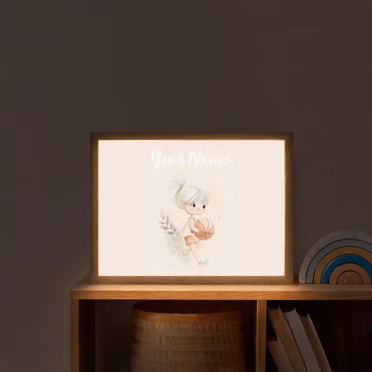 Meisje - Basketbal - Oranje - Planten Light Box met batterij (Wandlamp kind) middel -sfeer1_kind