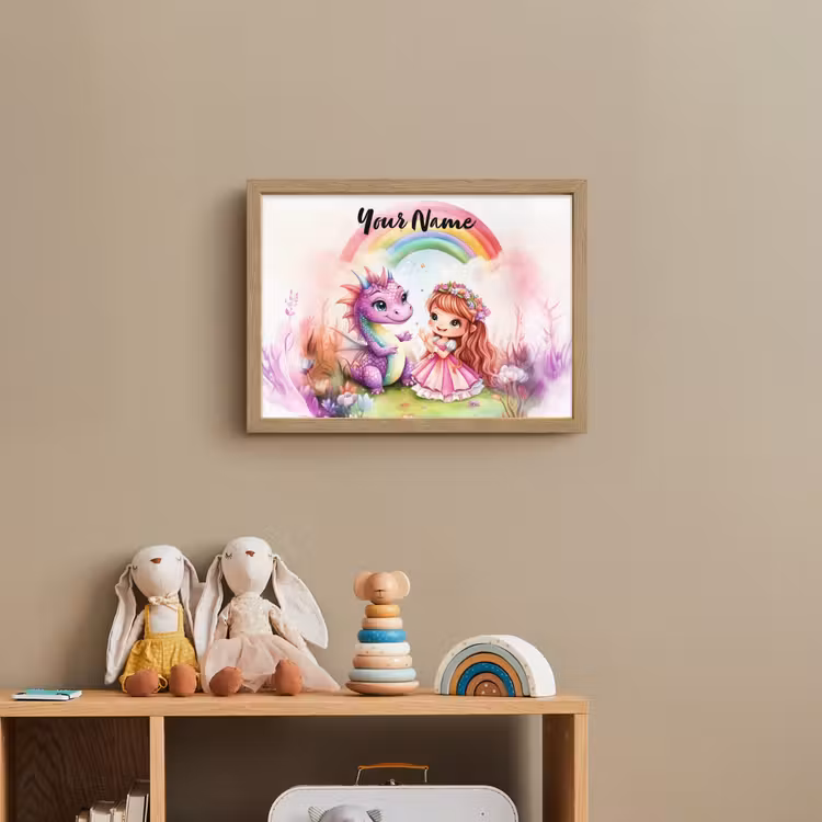 Meisje - Draak - Regenboog Light Box met batterij (Wandlamp kind) middel -sfeer2_kind
