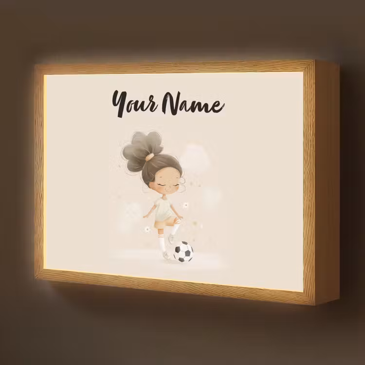 Meisje - Knot - Bruin - Voetbal Light Box met batterij (Wandlamp kind) middel -z3d_website