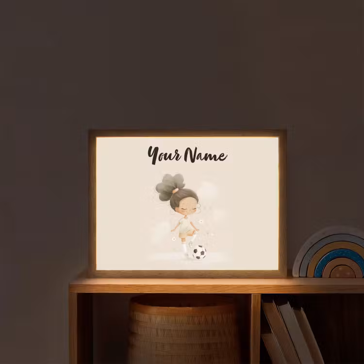 Meisje - Knot - Bruin - Voetbal Light Box met batterij (Wandlamp kind) middel -sfeer1_kind