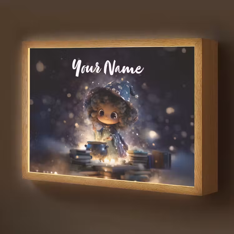 Meisje - Toveren - Sterren - Paars Light Box met batterij (Wandlamp kind) middel -z3d_website