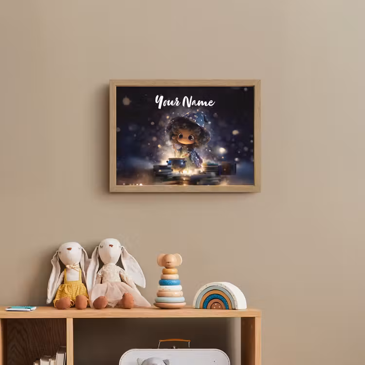 Meisje - Toveren - Sterren - Paars Light Box met batterij (Wandlamp kind) middel -sfeer2_kind