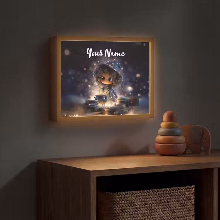 Meisje - Toveren - Sterren - Paars Light Box met batterij (Wandlamp kind) middel -sfeer5_kind