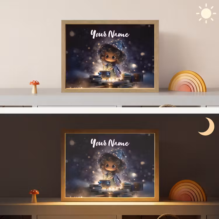 Meisje - Toveren - Sterren - Paars Light Box met batterij (Wandlamp kind) middel -sfeer3_kind