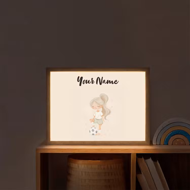 Meisje - Staart - Voetbal - Minimalistisch Light Box met batterij (Wandlamp kind) middel -sfeer1_kind