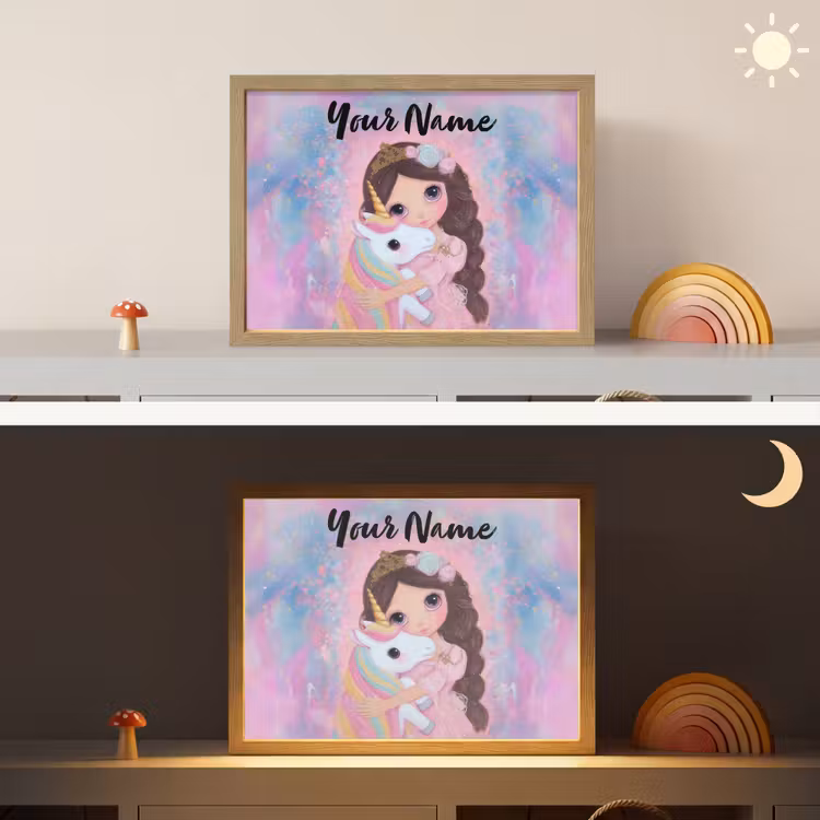 Meisje - Eenhoorn - Glitter Light Box met batterij (Wandlamp kind) middel -sfeer3_kind