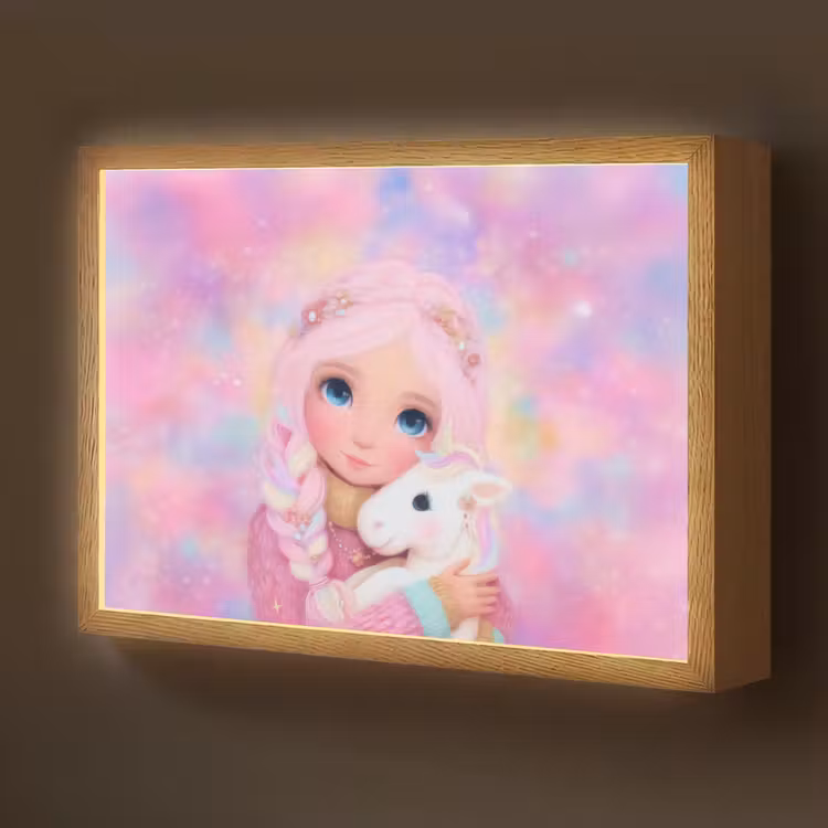Meisje - Eenhoorn - Roze Light Box met batterij (Wandlamp kind) middel -z3d_website