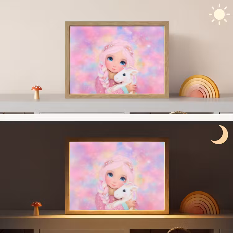 Meisje - Eenhoorn - Roze Light Box met batterij (Wandlamp kind) middel -sfeer3_kind