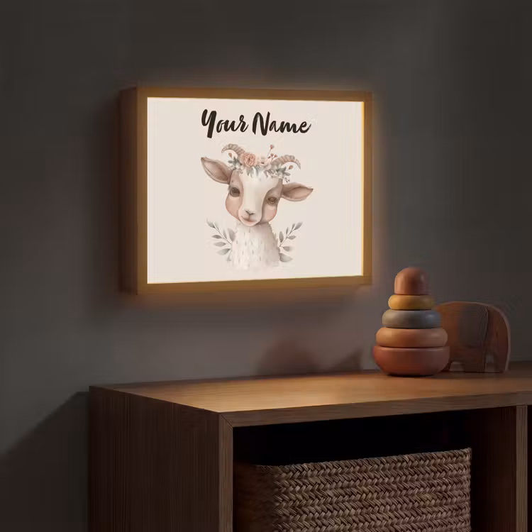 Geit - Dier - Bohemian - Bloemen - Boho Light Box met batterij (Wandlamp kind) middel -sfeer5_kind