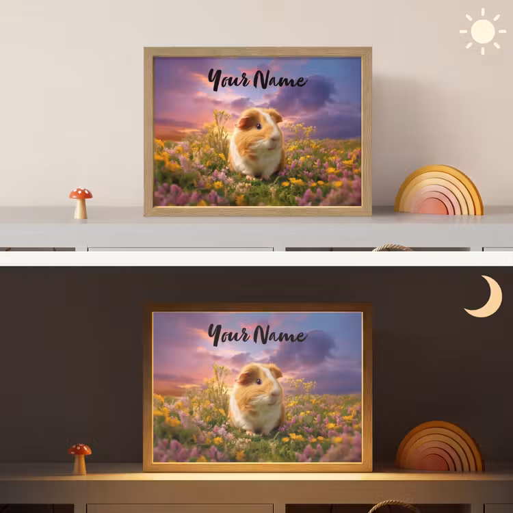 Cavia - Kleurrijk - Bloemen Light Box met batterij (Wandlamp kind) middel -sfeer3_kind