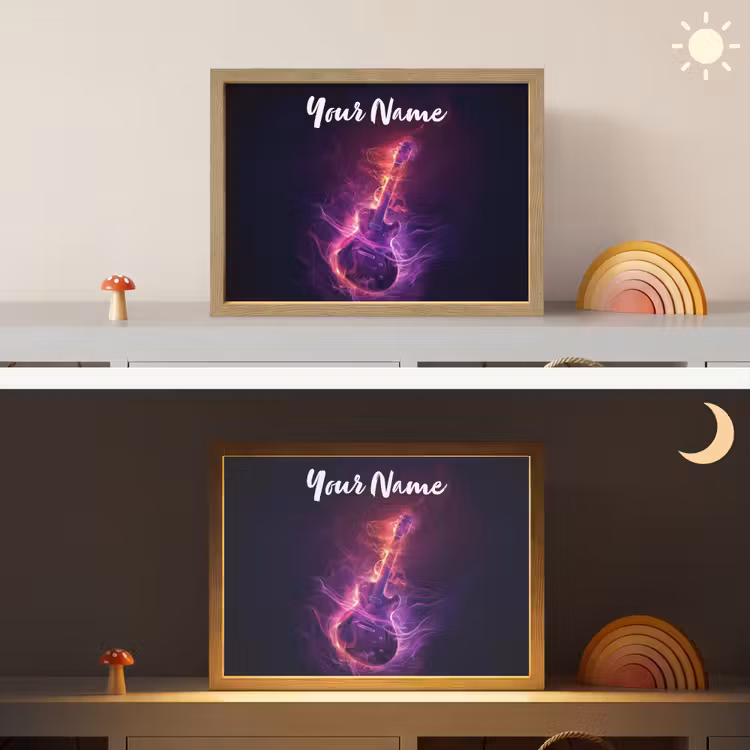 Gitaar - Muziek - Rook - Paars Light Box met batterij (Wandlamp kind) middel -sfeer3_kind