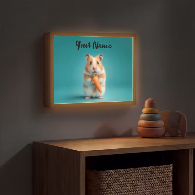 Hamster - Wortel - Blauw Light Box met batterij (Wandlamp kind) middel -sfeer5_kind