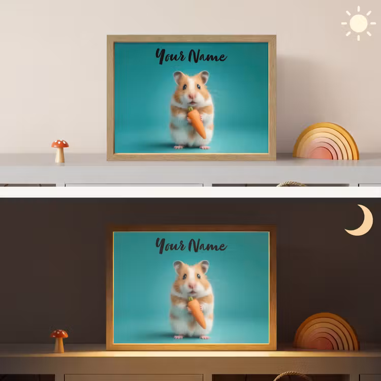 Hamster - Wortel - Blauw Light Box met batterij (Wandlamp kind) middel -sfeer3_kind