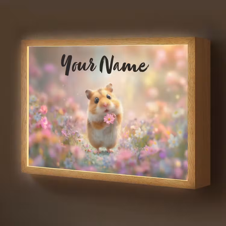 Hamster - Bloemen - Roze - Oranje Light Box met batterij (Wandlamp kind) middel -z3d_website