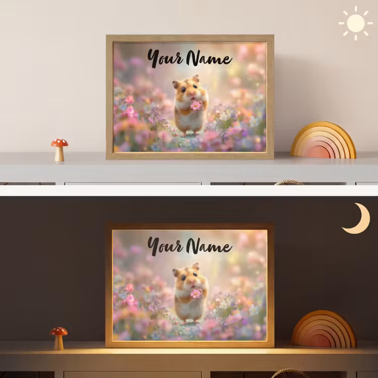Hamster - Bloemen - Roze - Oranje Light Box met batterij (Wandlamp kind) middel -sfeer3_kind
