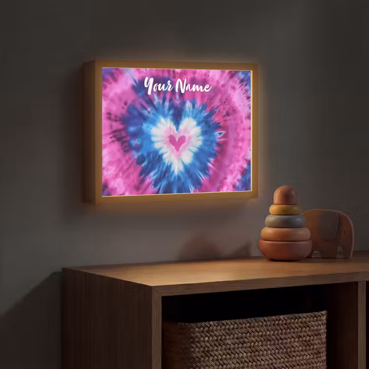 Hartje - Blauw - Tie Dye Light Box met batterij (Wandlamp kind) middel -sfeer5_kind