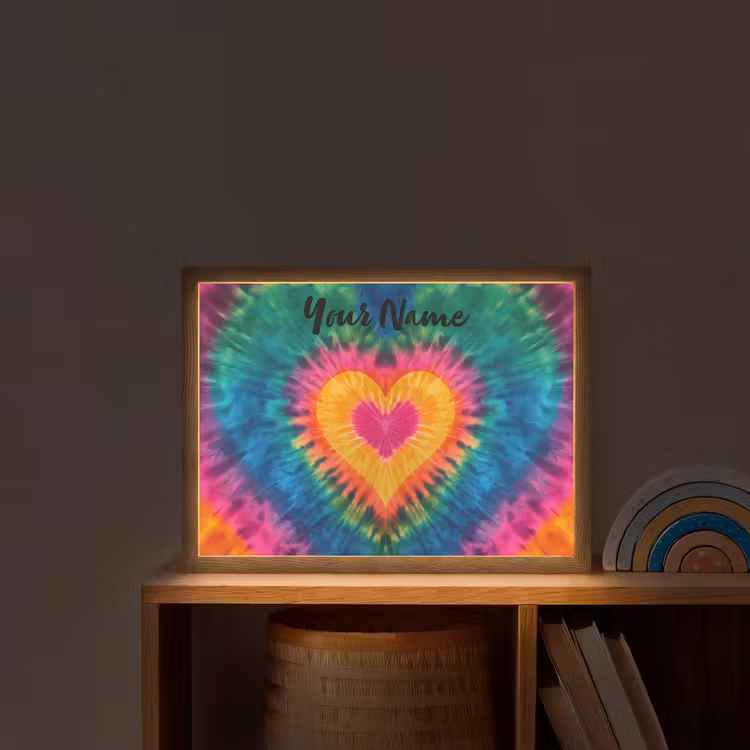 Hart - Kleurrijk - Regenboog - Tie Dye Light Box met batterij (Wandlamp kind) middel -sfeer1_kind