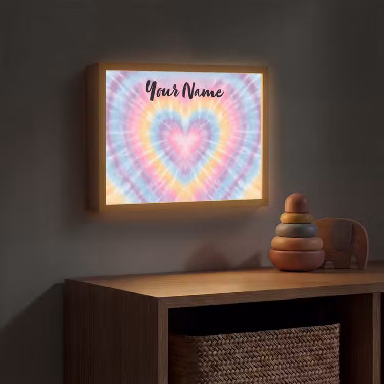 Hartvorm - Tie Dye - Pastelkleuren Light Box met batterij (Wandlamp kind) middel -sfeer5_kind
