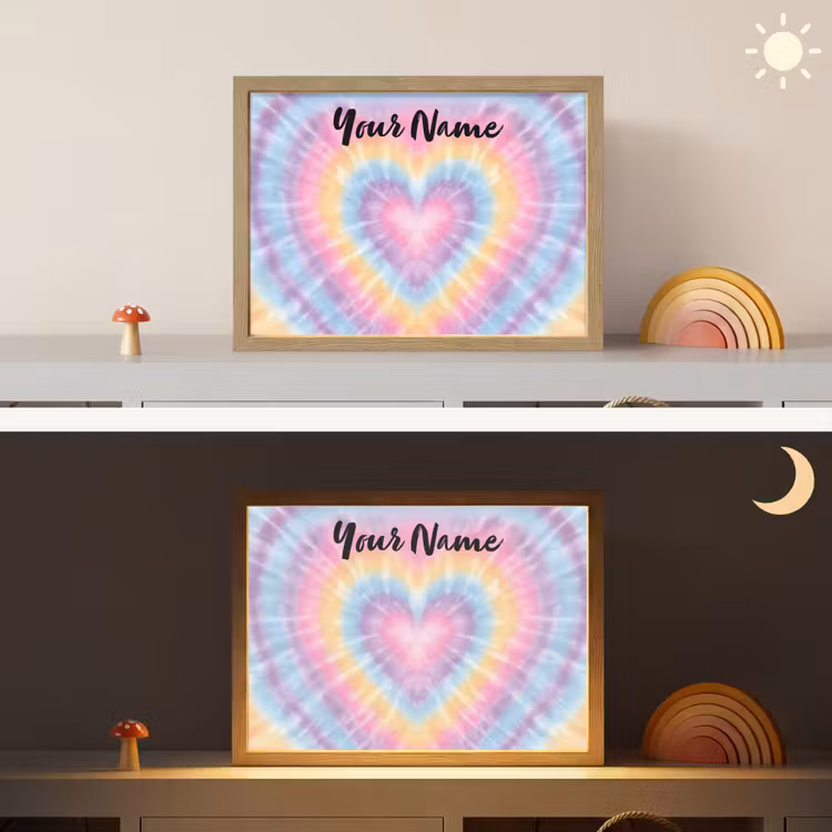 Hartvorm - Tie Dye - Pastelkleuren Light Box met batterij (Wandlamp kind) middel -sfeer3_kind