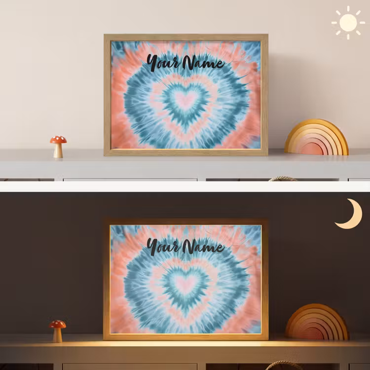 Hartvormig - Tie dye - Lichtblauw - Pasteltinten Light Box met batterij (Wandlamp kind) middel -sfeer3_kind
