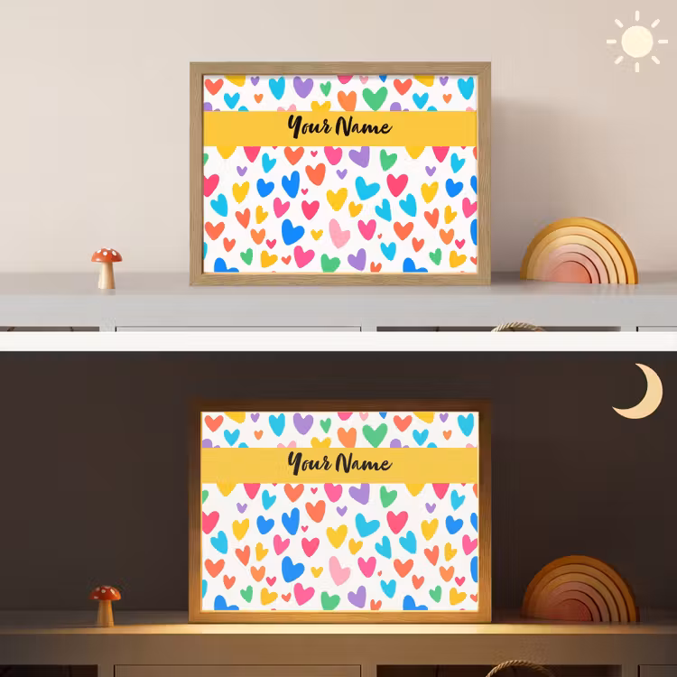 Hartjes - Kleurrijk - Patroon Light Box met batterij (Wandlamp kind) middel -sfeer3_kind