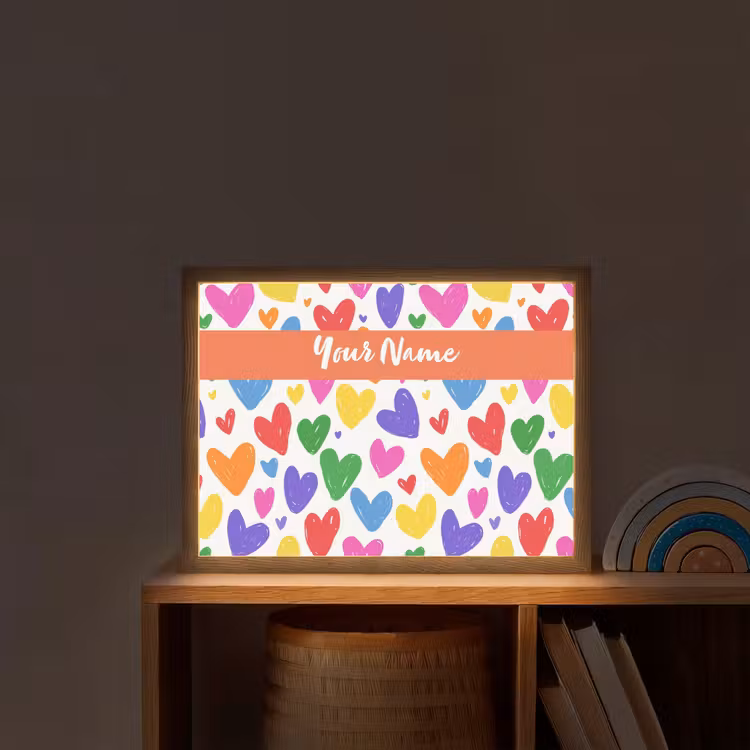 Hartjes - Patroon - Kleurrijk Light Box met batterij (Wandlamp kind) middel -sfeer1_kind