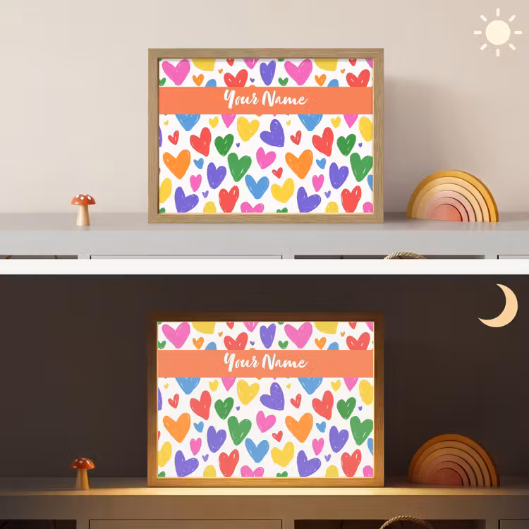 Hartjes - Patroon - Kleurrijk Light Box met batterij (Wandlamp kind) middel -sfeer3_kind