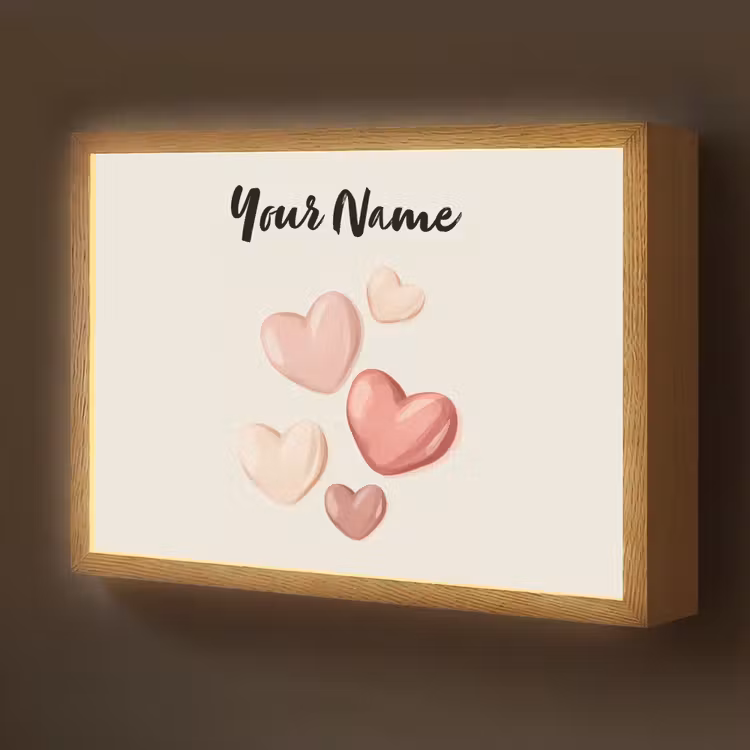 Hartjes - Roze - Minimalistisch - Illustratie Light Box met batterij (Wandlamp kind) middel -z3d_website