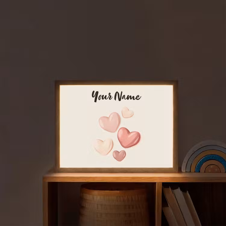 Hartjes - Roze - Minimalistisch - Illustratie Light Box met batterij (Wandlamp kind) middel -sfeer1_kind