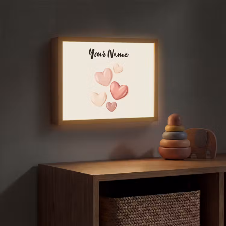 Hartjes - Roze - Minimalistisch - Illustratie Light Box met batterij (Wandlamp kind) middel -sfeer5_kind