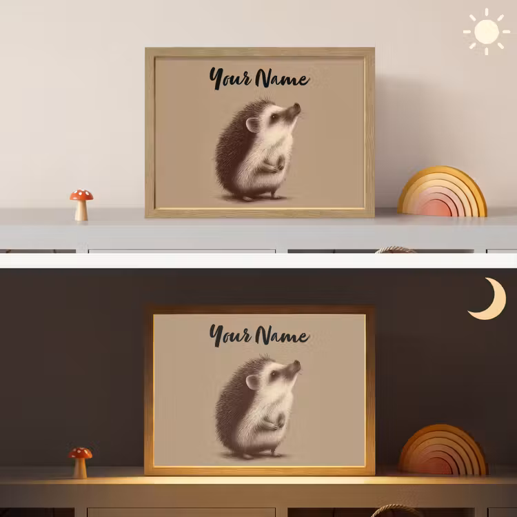 Egel - Snuitje - Bruin - Stekels Light Box met batterij (Wandlamp kind) middel -sfeer3_kind