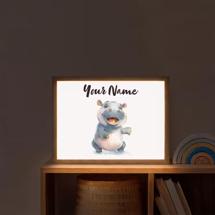 Nijlpaard - Baby dier - Dieren Light Box met batterij (Wandlamp kind) middel -sfeer1_kind