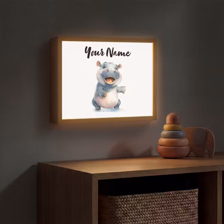 Nijlpaard - Baby dier - Dieren Light Box met batterij (Wandlamp kind) middel -sfeer5_kind