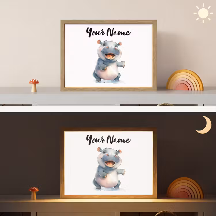 Nijlpaard - Baby dier - Dieren Light Box met batterij (Wandlamp kind) middel -sfeer3_kind